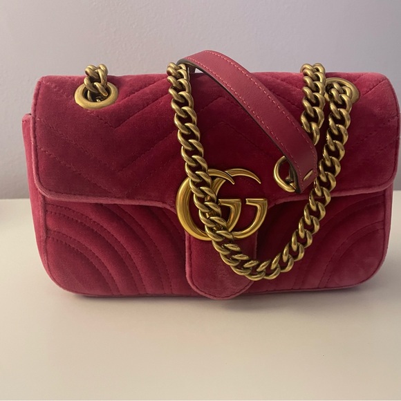 Gucci Marmont Flap Bag Small Velvet Fuchsia - Picture 6 of 12